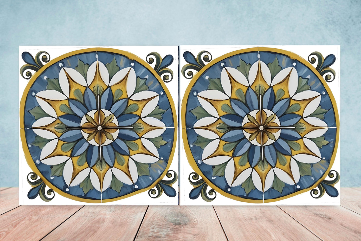 Italian Majolica Tiles - Set of 2 Sicilian Wall Decor Tiles - Kitchen Backsplash Tiles, Table Decorative Tiles, Bathroom Tiles, Coaster