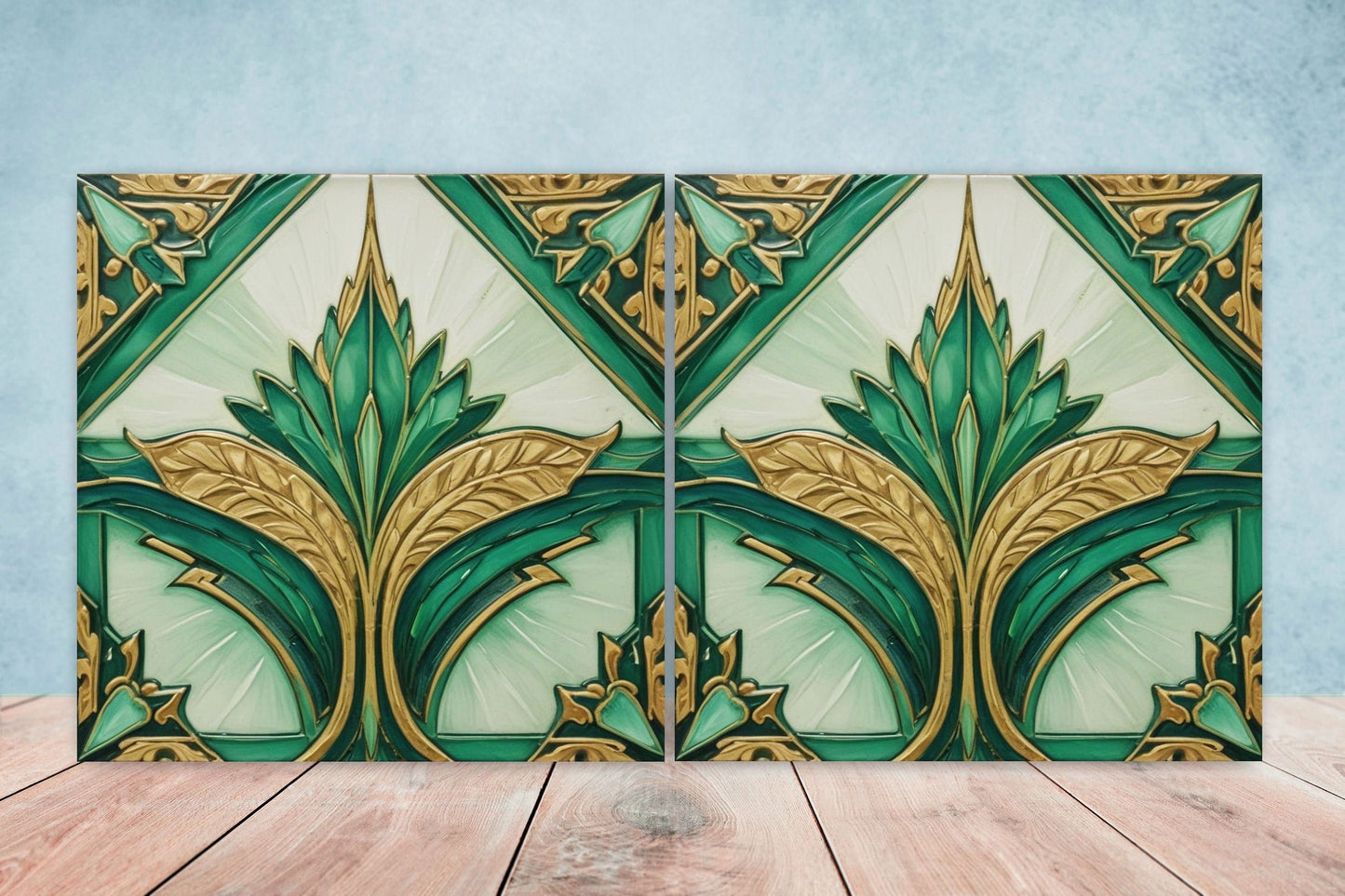 Art Deco Ceramic tiles - Set of 2 Art Deco Wall Decor Geometric Tiles - Kitchen Backsplash Tiles, Table Decorative Tiles, Bathroom Tiles