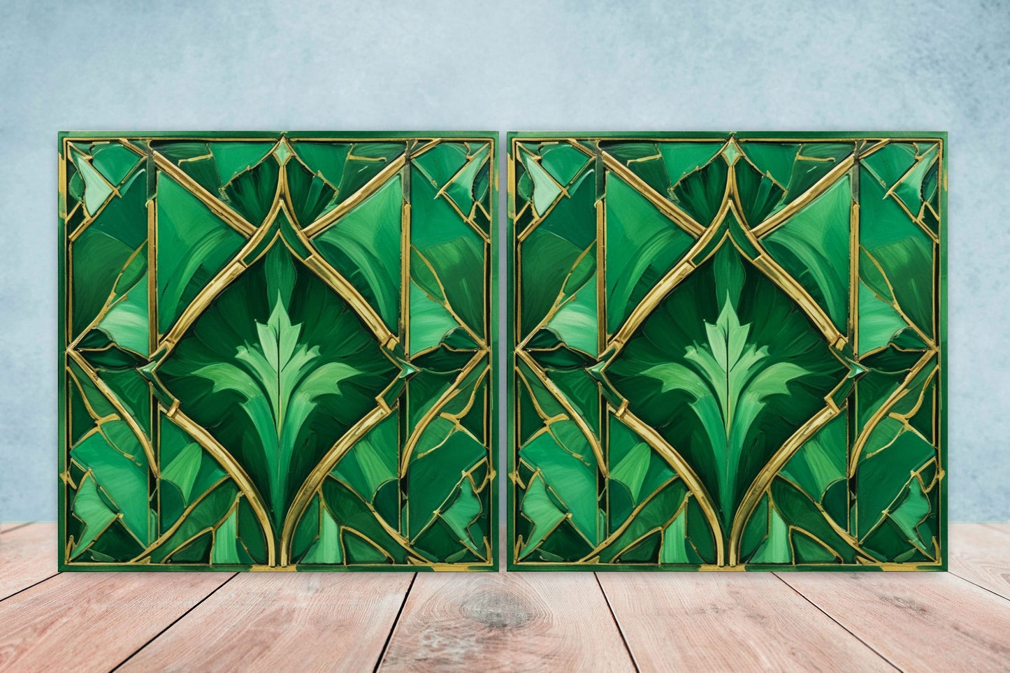 Art Deco Ceramic tiles - Set of 2 Art Deco Wall Decor Geometric Tiles - Kitchen Backsplash Tiles, Table Decorative Tiles, Bathroom Tiles