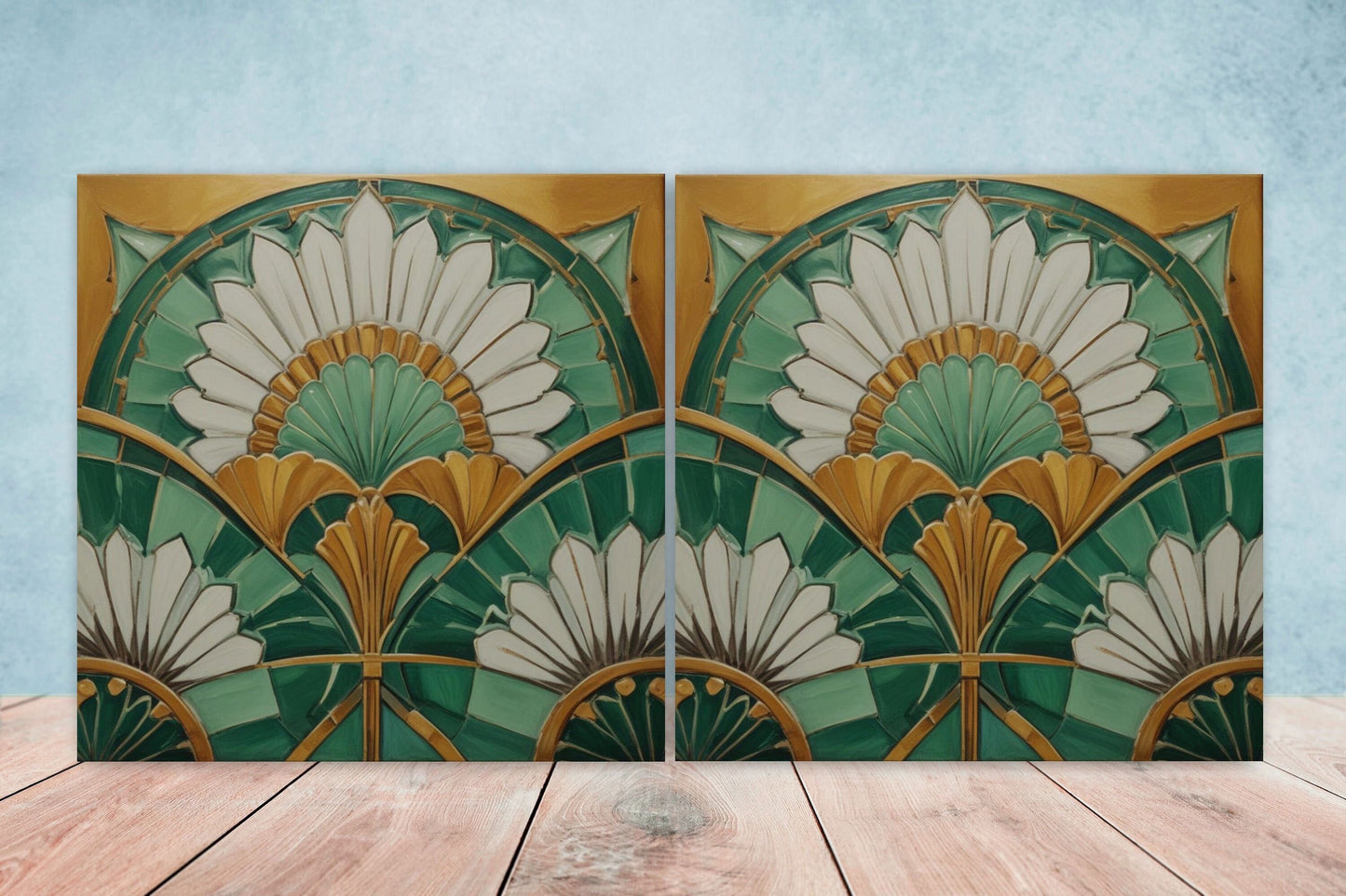 Art Deco Ceramic tiles - Set of 2 Art Deco Wall Decor Geometric Tiles - Kitchen Backsplash Tiles, Table Decorative Tiles, Bathroom Tiles