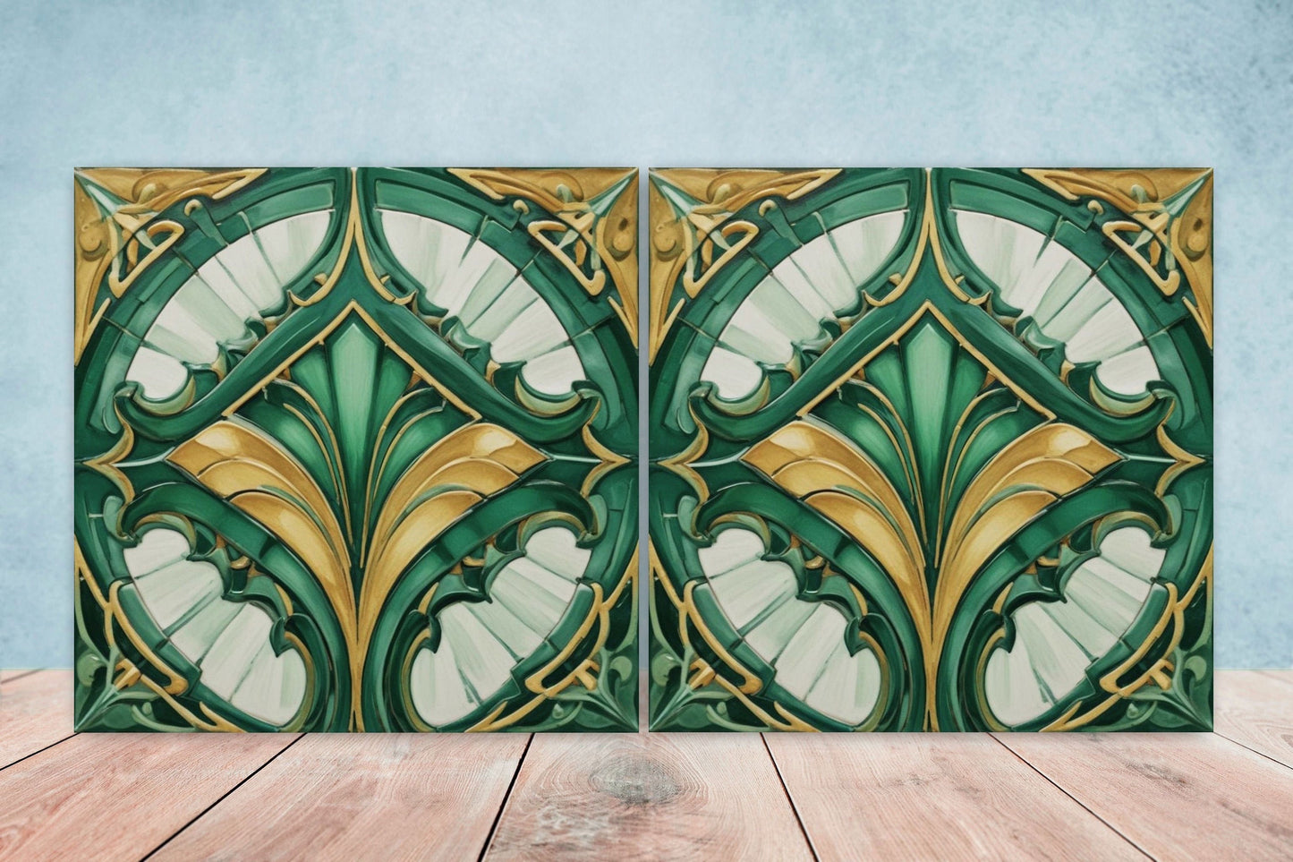 Art Deco Ceramic tiles - Set of 2 Art Deco Wall Decor Geometric Tiles - Kitchen Backsplash Tiles, Table Decorative Tiles, Bathroom Tiles