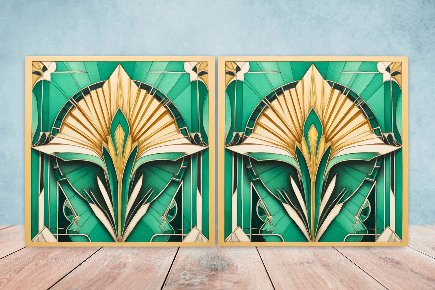 Art Deco Ceramic tiles - Set of 2 Art Deco Wall Decor Geometric Tiles - Kitchen Backsplash Tiles, Table Decorative Tiles, Bathroom Tiles