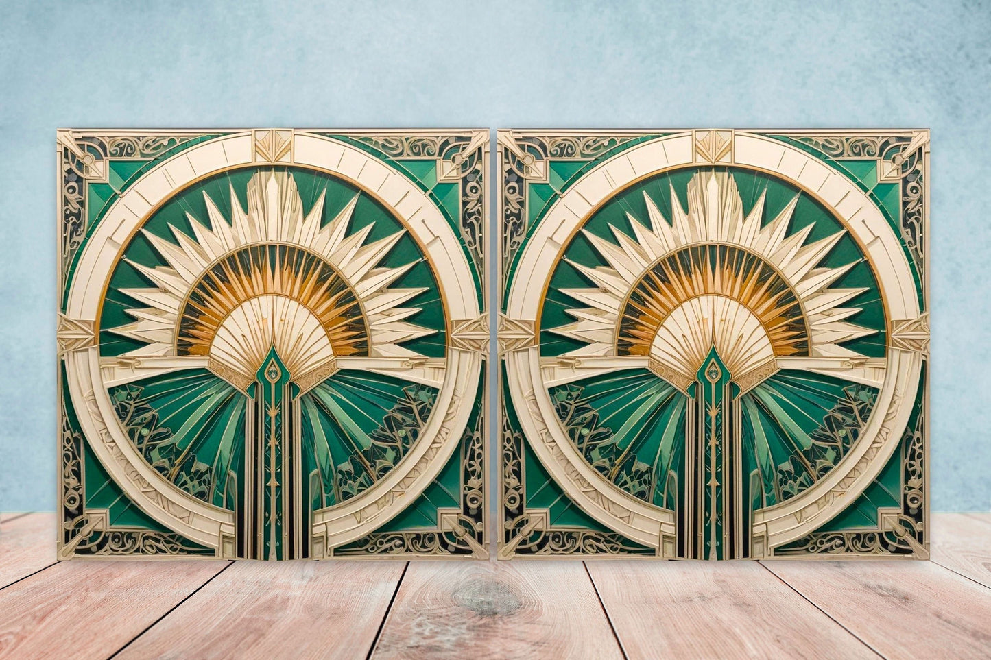 Art Deco Ceramic tiles - Set of 2 Art Deco Wall Decor Geometric Tiles - Kitchen Backsplash Tiles, Table Decorative Tiles, Bathroom Tiles