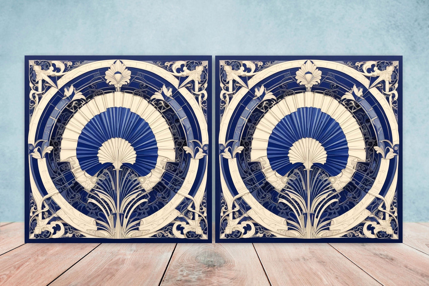 Art Deco Ceramic tiles - Set of 2 Art Deco Wall Decor Geometric Tiles - Kitchen Backsplash Tiles, Table Decorative Tiles, Bathroom Tiles
