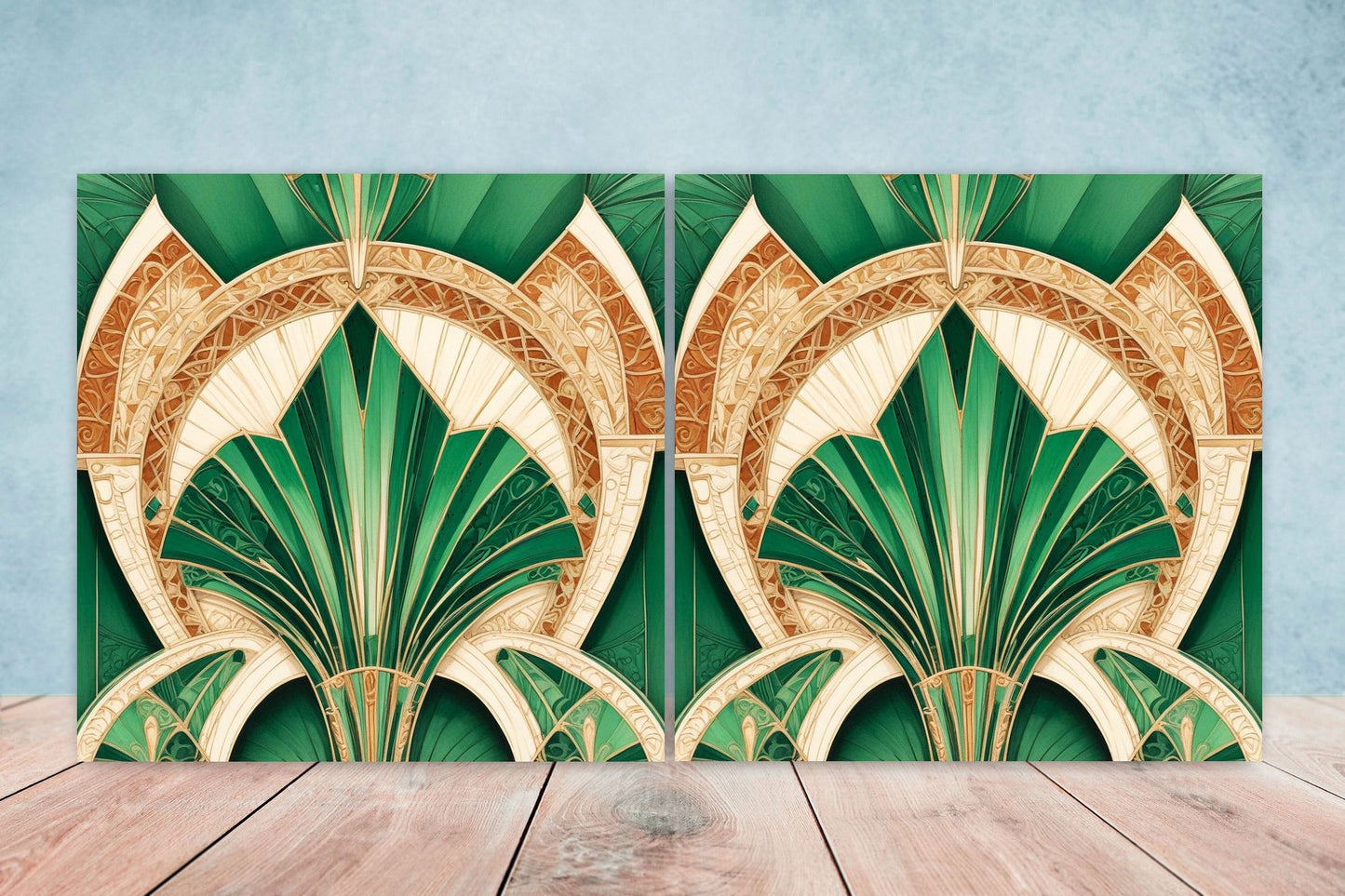 Art Deco Ceramic tiles - Set of 2 Art Deco Wall Decor Geometric Tiles - Kitchen Backsplash Tiles, Table Decorative Tiles, Bathroom Tiles