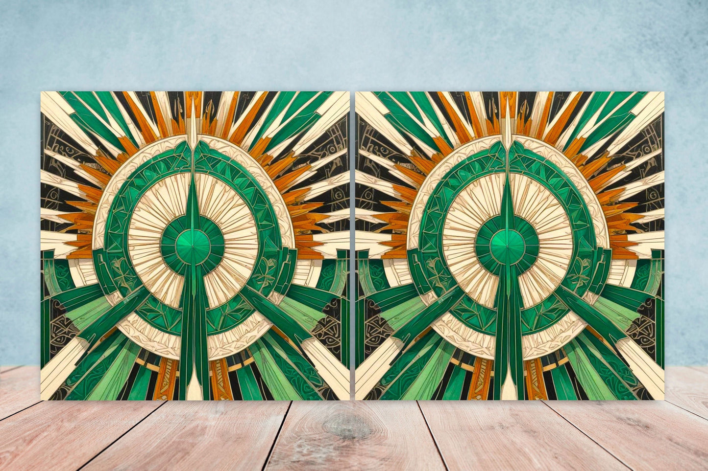 Art Deco Ceramic tiles - Set of 2 Art Deco Wall Decor Geometric Tiles - Kitchen Backsplash Tiles, Table Decorative Tiles, Bathroom Tiles