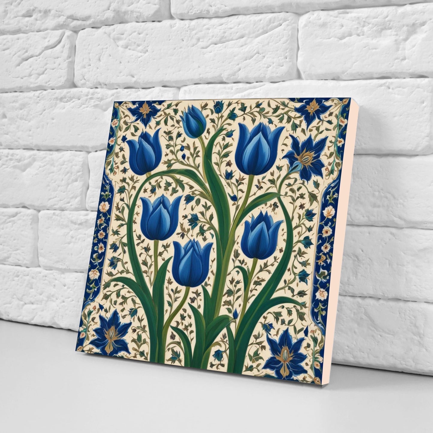 Flower Ceramic Gloss Wall Tiles Set of 2 - Tulip Wall Art Print - Indian Mughal art - Floral Home Decor - Tulips print - Mughal Wall Art