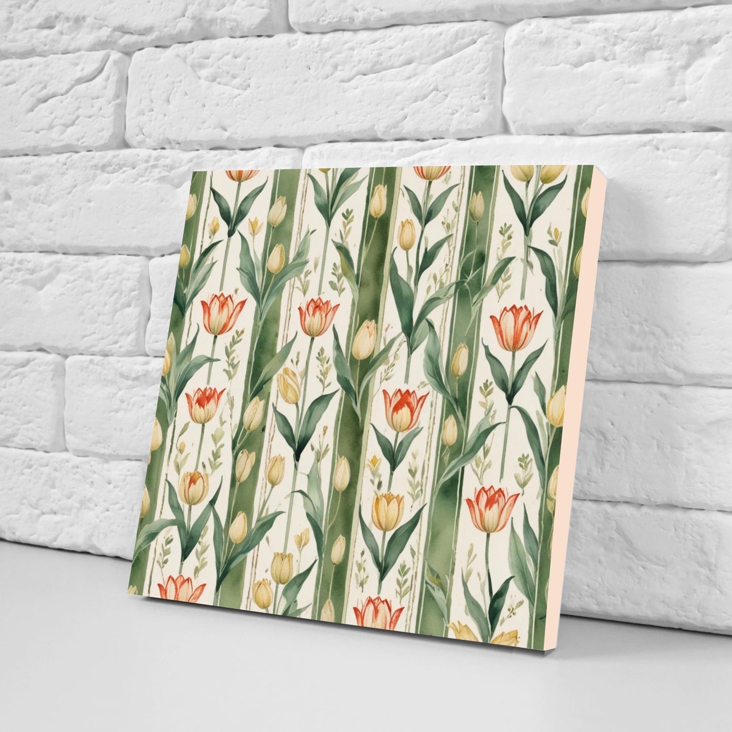 Flower Ceramic Gloss Wall Tiles Set of 2 - Tulip Wall Art Print - Indian Mughal art - Floral Home Decor - Tulips print - Mughal Wall Art