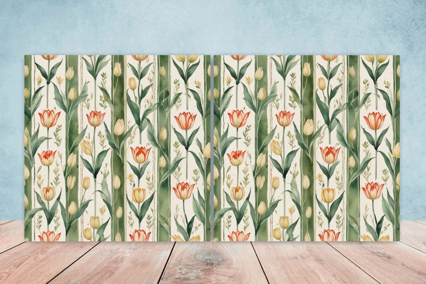 Flower Ceramic Gloss Wall Tiles Set of 2 - Tulip Wall Art Print - Indian Mughal art - Floral Home Decor - Tulips print - Mughal Wall Art