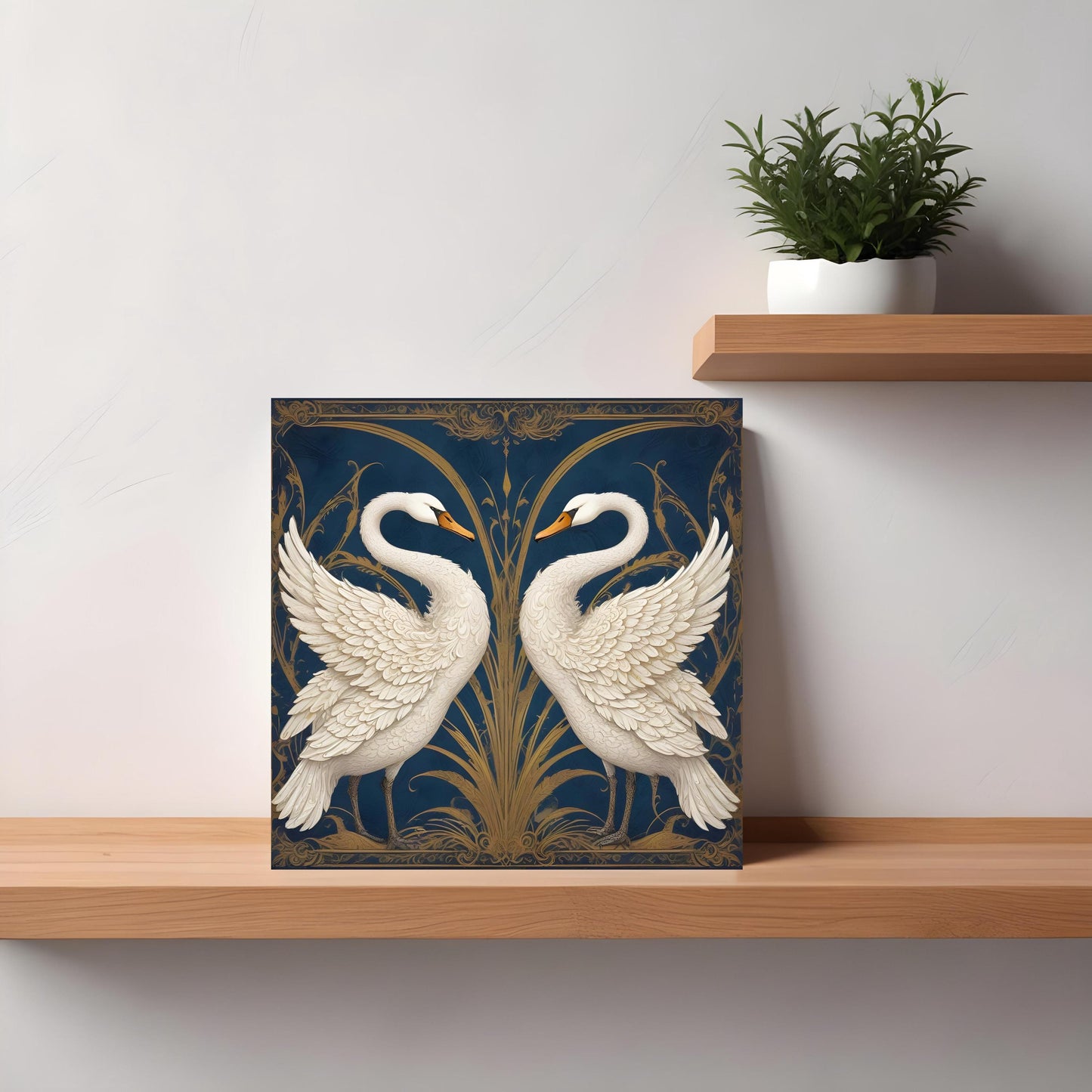Art Nouveau Swans Ceramic tiles - Set of 2 Art Nouveau Swans Wall Decor Tiles - Kitchen Backsplash Tiles, Bathroom Tiles, Shower tiles