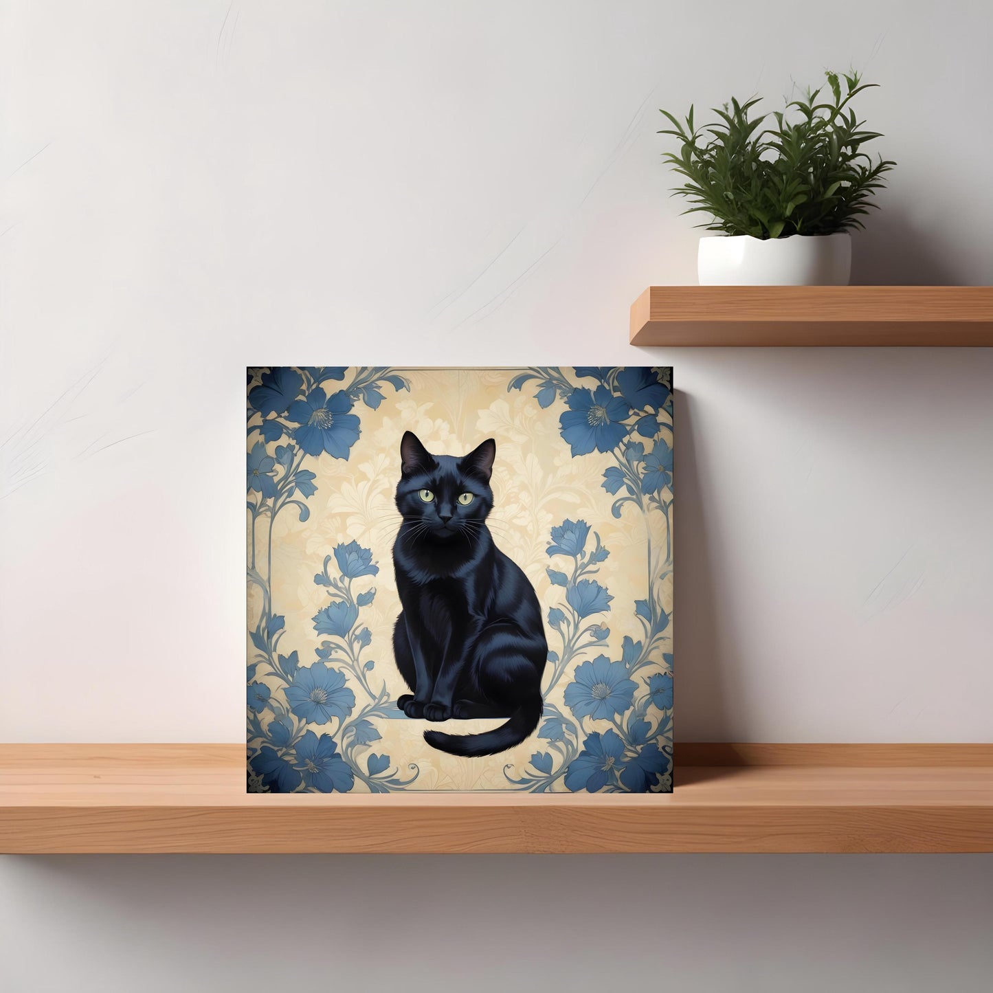 Art Nouveau Cat Ceramic tiles -Set of 2 Art Nouveau Cats Wall Decor Tiles, Kitchen Backsplash Tiles, Bathroom Tiles