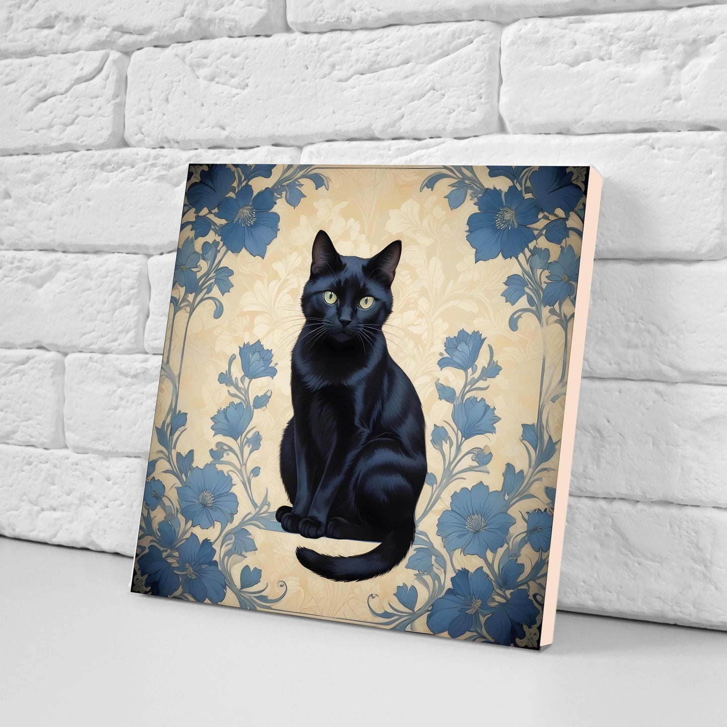 Art Nouveau Cat Ceramic tiles -Set of 2 Art Nouveau Cats Wall Decor Tiles, Kitchen Backsplash Tiles, Bathroom Tiles