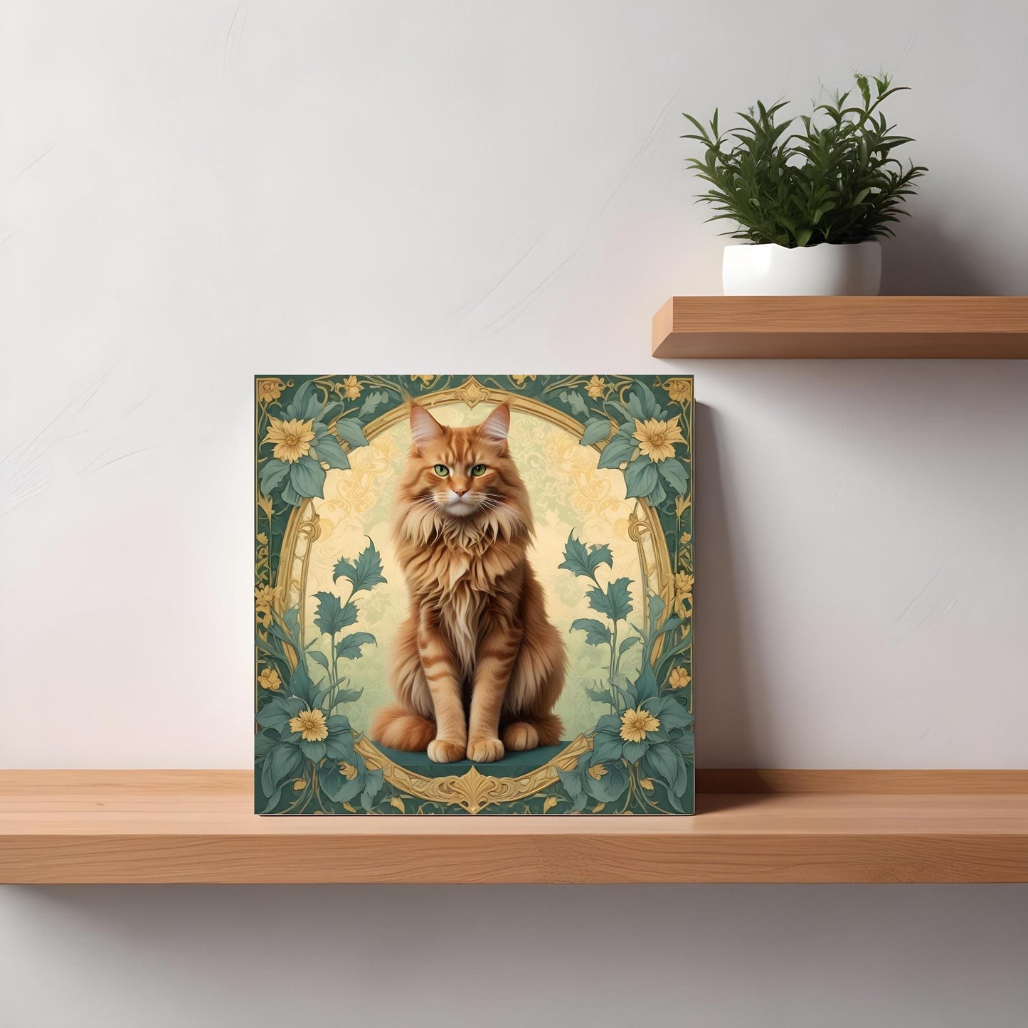Art Nouveau Cat Ceramic tiles -Set of 2 Art Nouveau Cat Wall Decor Tiles, Kitchen Backsplash Tiles, Bathroom Tiles