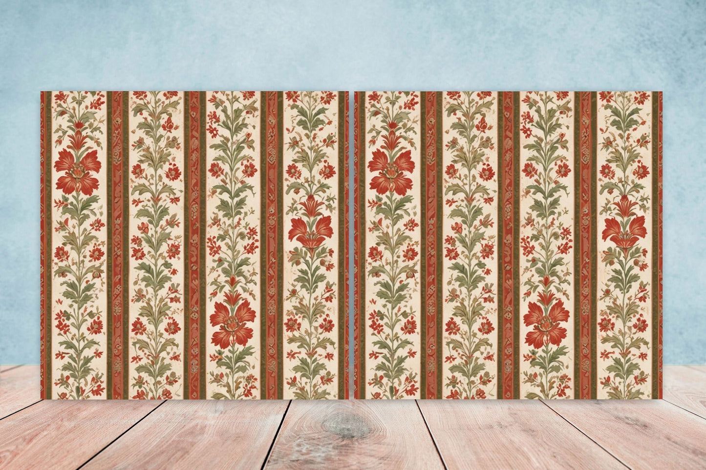 Flower Ceramic Gloss Wall Tiles Set of 2 - Botanical Wall Art Print - Indian Mughal art - Floral Home Decor - Botanical print - Mughal Wall