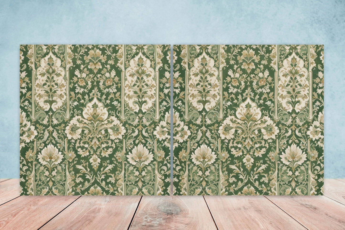 Flower Ceramic Gloss Wall Tiles Set of 2 - Botanical Wall Art Print - Indian Mughal art - Floral Home Decor - Botanical print - Mughal Wall