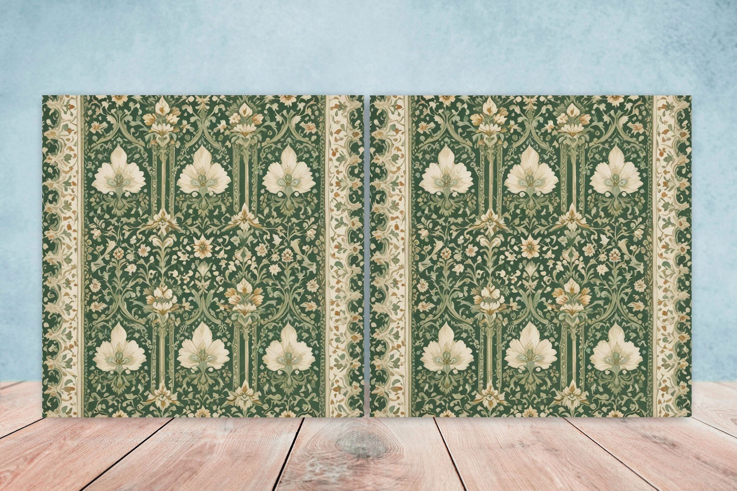 Flower Ceramic Gloss Wall Tiles Set of 2 - Botanical Wall Art Print - Indian Mughal art - Floral Home Decor - Botanical print - Mughal Wall