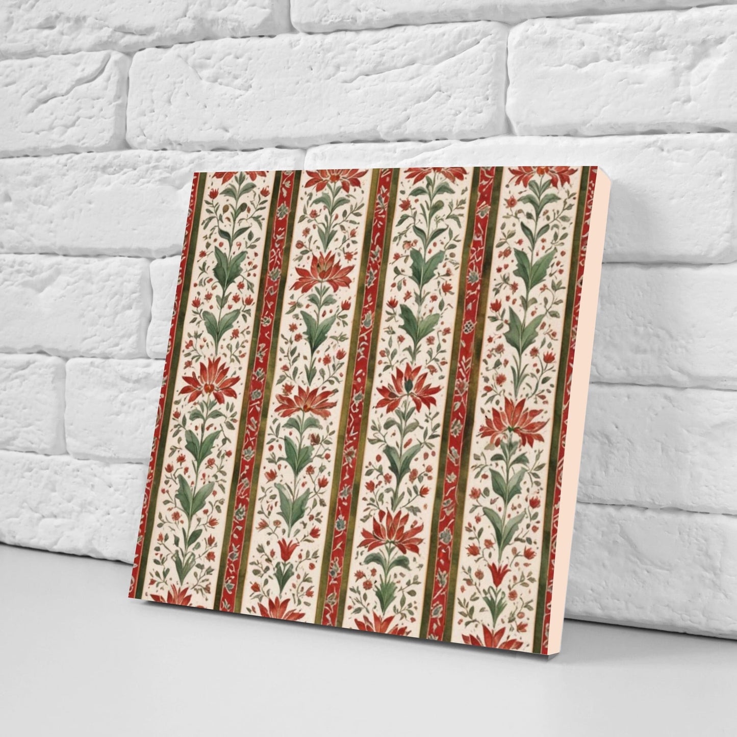 Flower Ceramic Gloss Wall Tiles Set of 2 - Botanical Wall Art Print - Indian Mughal art - Floral Home Decor - Botanical print - Mughal Wall