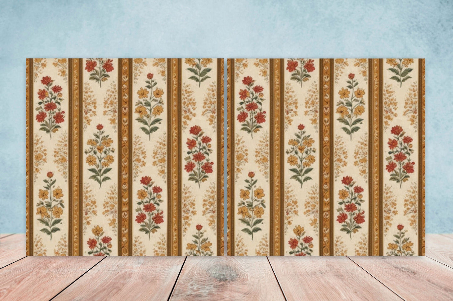 Flower Ceramic Gloss Wall Tiles Set of 2 - Botanical Wall Art Print - Indian Mughal art - Floral Home Decor - Botanical print - Mughal Wall