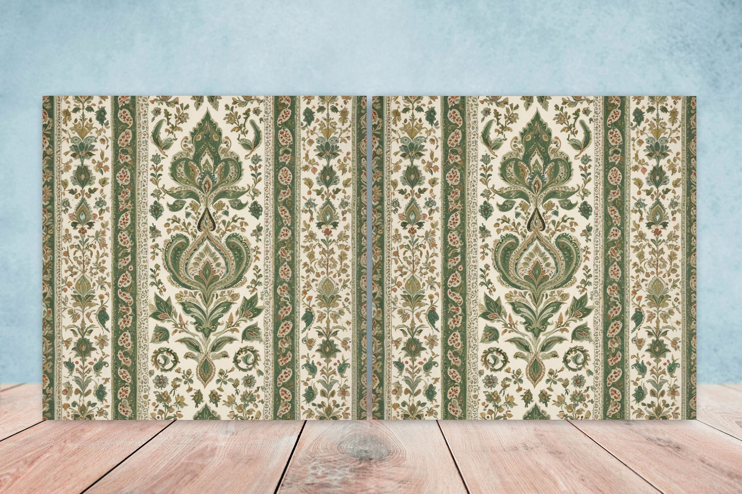Flower Ceramic Gloss Wall Tiles Set of 2 - Botanical Wall Art Print - Indian Mughal art - Floral Home Decor - Botanical print - Mughal Wall