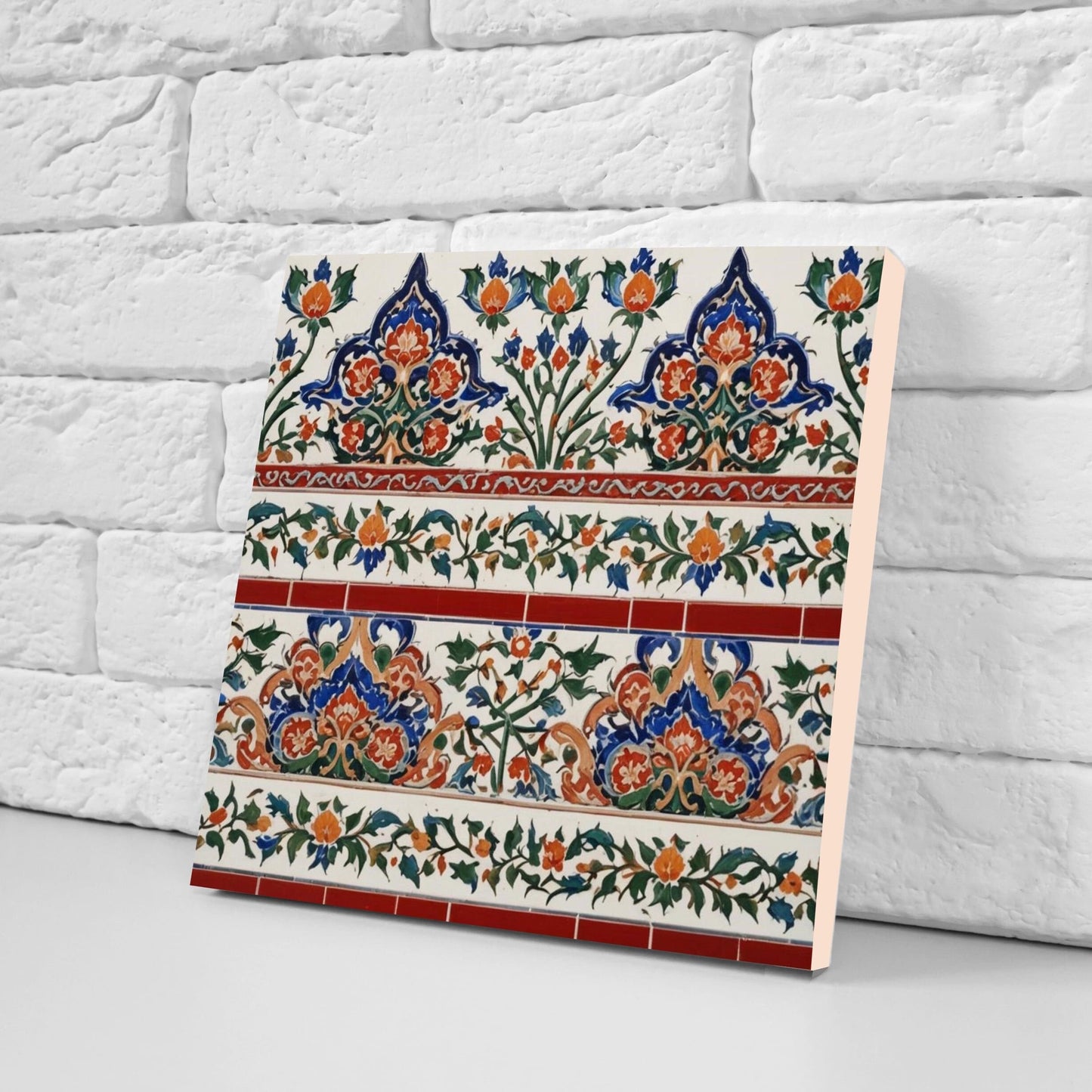 Flower Ceramic Gloss Wall Tiles Set of 2 - Botanical Wall Art Print - Indian Mughal art - Floral Home Decor - Botanical print - Mughal Wall