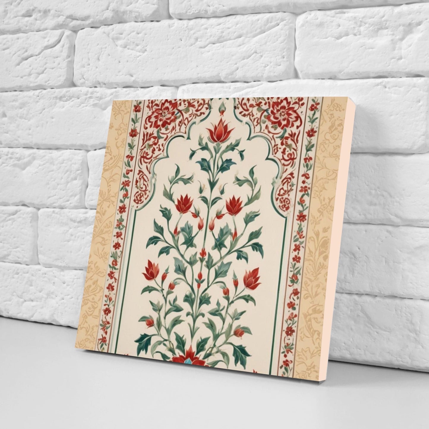 Flower Ceramic Gloss Wall Tiles Set of 2 - Botanical Wall Art Print - Indian Mughal art - Floral Home Decor - Botanical print - Mughal Wall