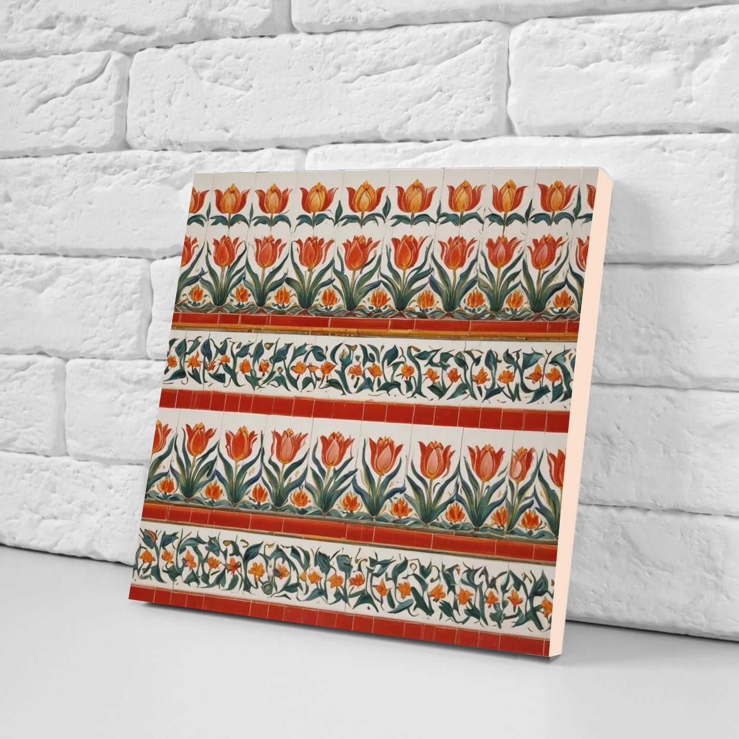 Flower Ceramic Gloss Wall Tiles Set of 2 - Tulip Wall Art Print - Indian Mughal art - Floral Home Decor - Tulips print - Mughal Wall Art