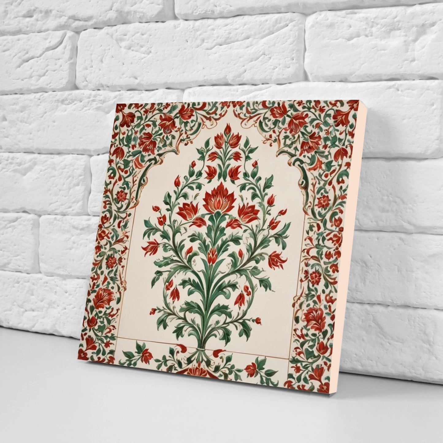 Flower Ceramic Gloss Wall Tiles Set of 2 - Botanical Wall Art Print - Indian Mughal art - Floral Home Decor - Botanical print - Mughal Wall