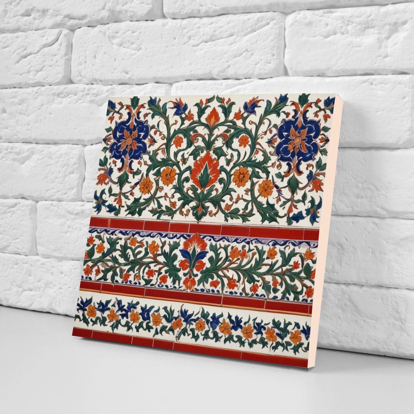 Flower Ceramic Gloss Wall Tiles Set of 2 - Botanical Wall Art Print - Indian Mughal art - Floral Home Decor - Botanical print - Mughal Wall