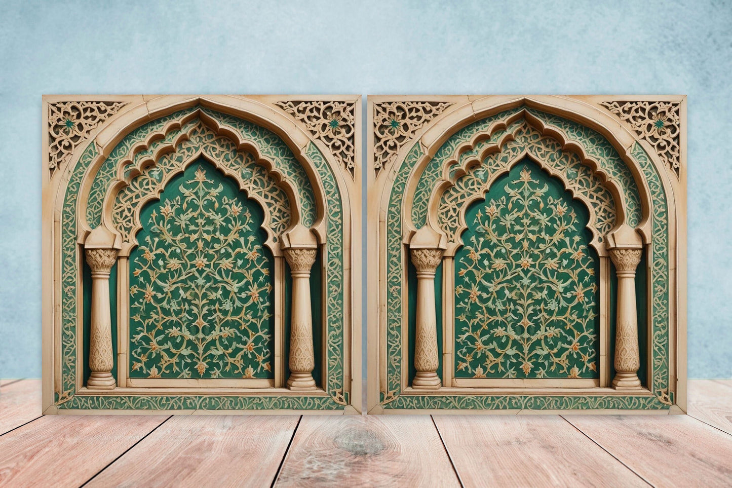 Flower Ceramic Gloss Wall Tiles Set of 2 - Botanical Wall Art Print - Indian Mughal art - Floral Home Decor - Botanical print - Mughal Wall