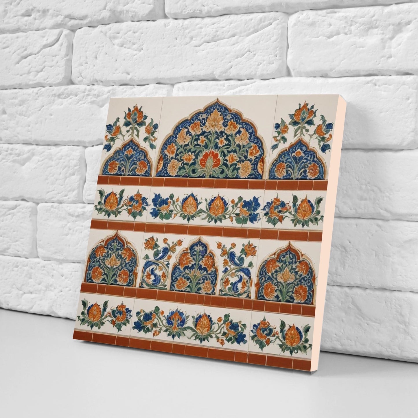 Flower Ceramic Gloss Wall Tiles Set of 2 - Botanical Wall Art Print - Indian Mughal art - Floral Home Decor - Botanical print - Mughal Wall