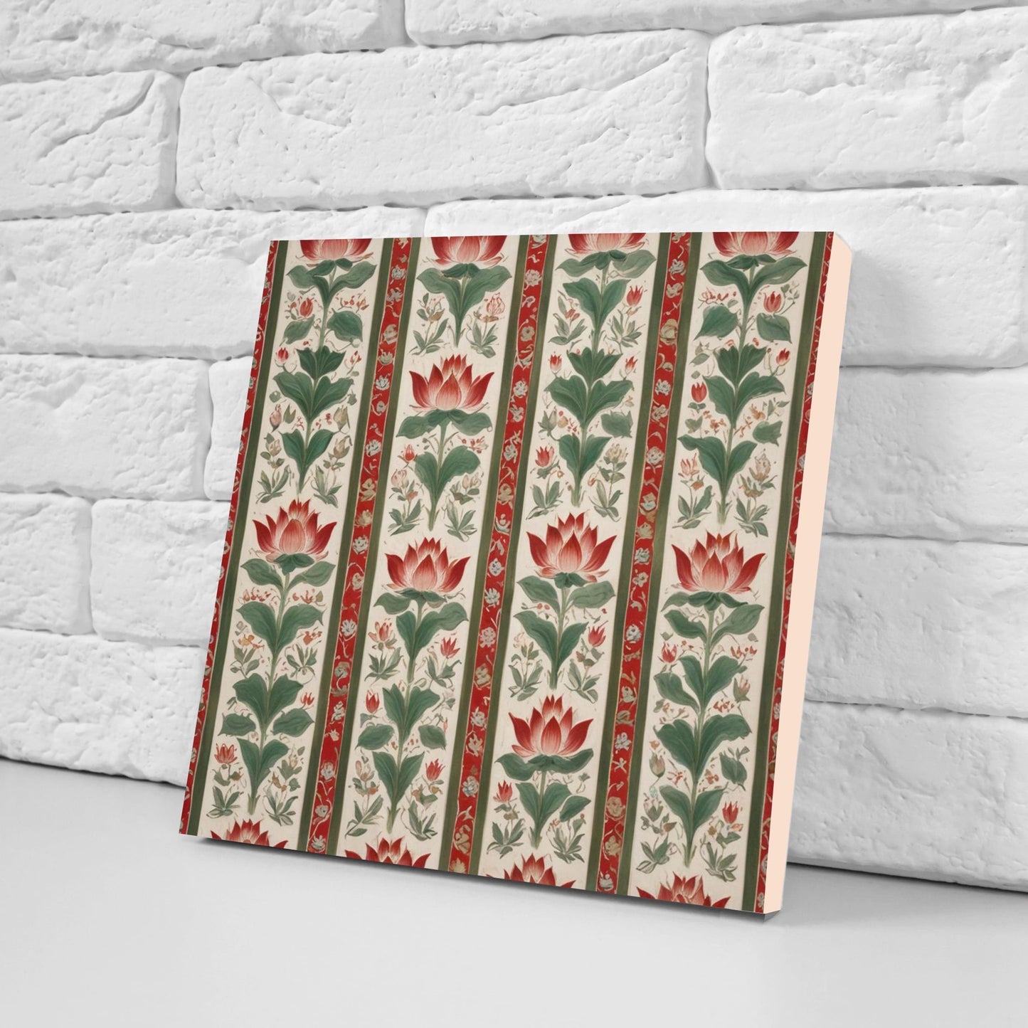 Flower Ceramic Gloss Wall Tiles Set of 2 - Lotus Wall Art Print - Indian Mughal art - Floral Home Decor - Lotus print - Mughal Wall Art