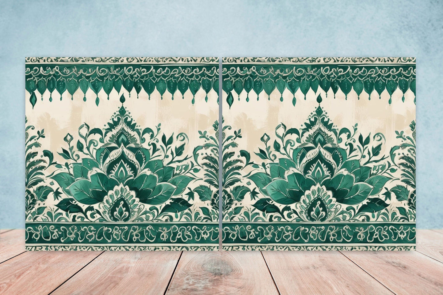 Flower Ceramic Gloss Wall Tiles Set of 2 - Botanical Wall Art Print - Indian Mughal art - Floral Home Decor - Botanical print - Mughal Wall