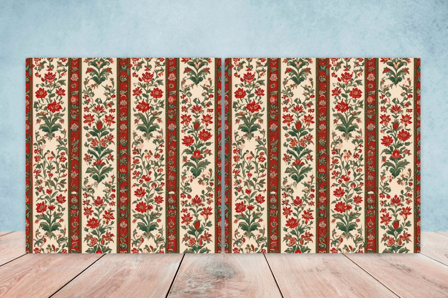 Flower Ceramic Gloss Wall Tiles Set of 2 - Botanical Wall Art Print - Indian Mughal art - Floral Home Decor - Botanical print - Mughal Wall