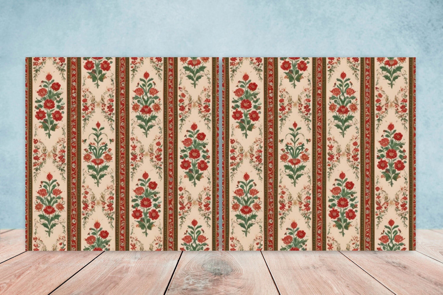 Flower Ceramic Gloss Wall Tiles Set of 2 - Botanical Wall Art Print - Indian Mughal art - Floral Home Decor - Botanical print - Mughal Wall