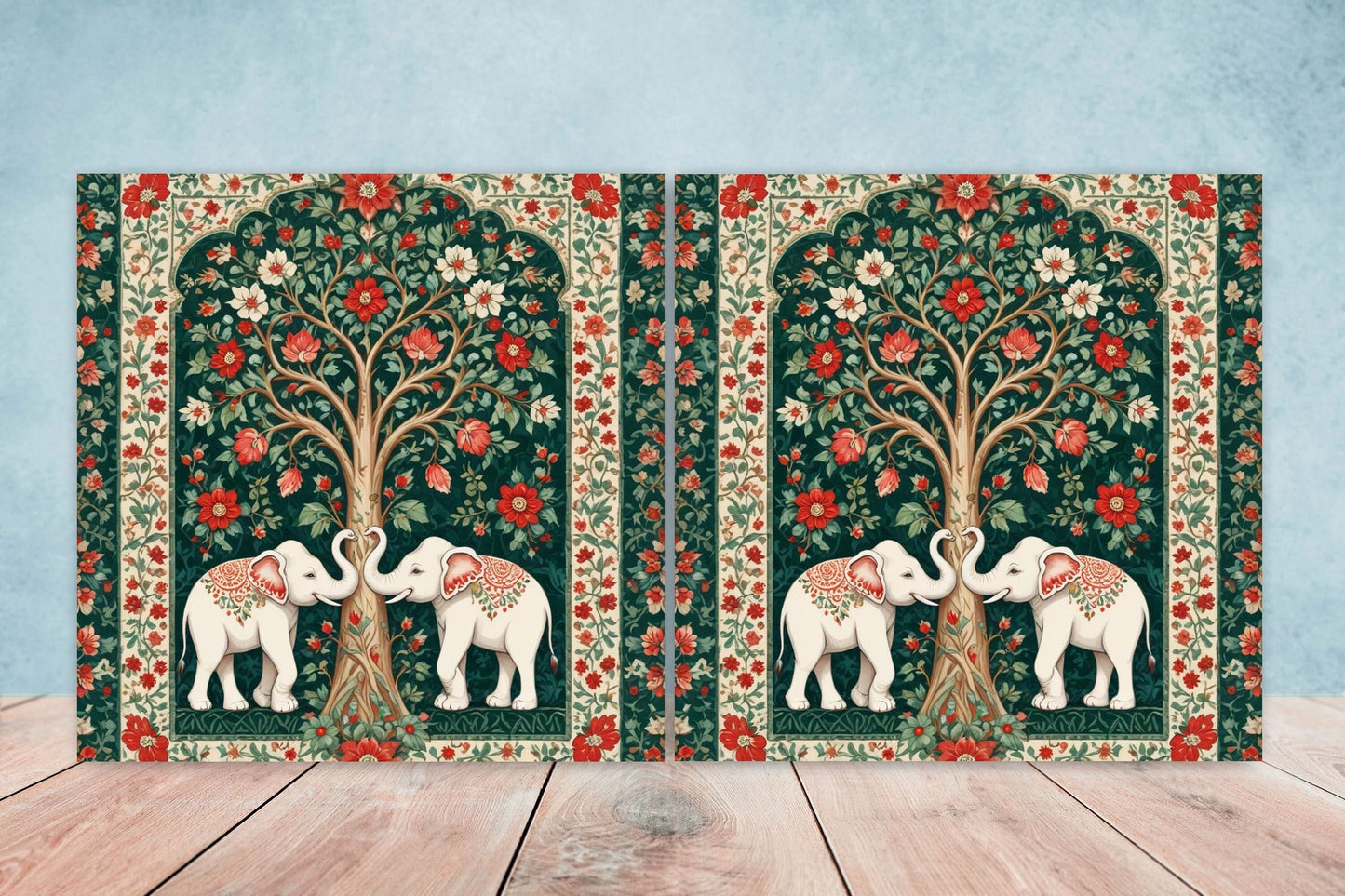 Indian Elephant Ceramic Gloss Wall Tiles Set of 2 - Elephant Wall Art Print - Elephant Mughal art - Elephant Home Decor - Elephant print