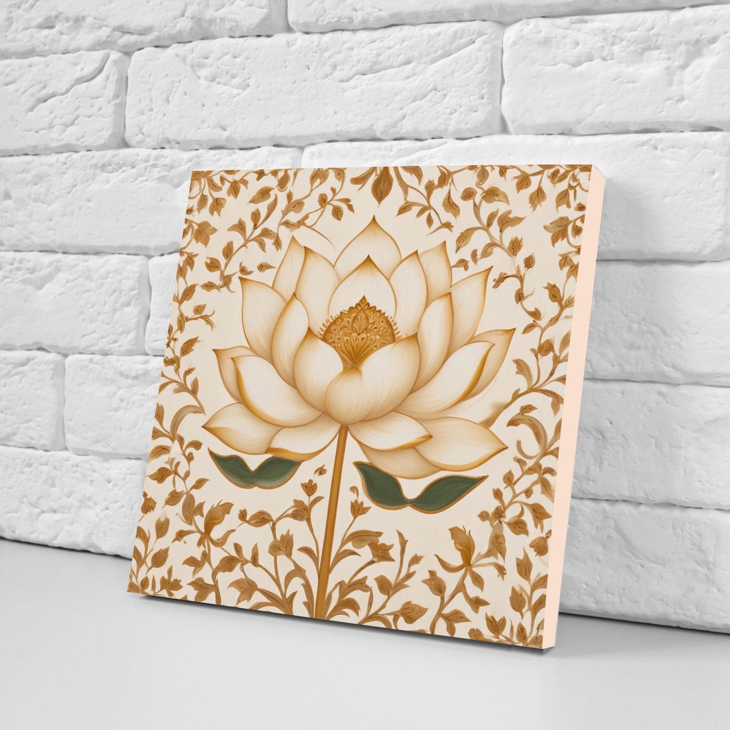 Flower Ceramic Gloss Wall Tiles Set of 2 - Lotus Wall Art Print - Indian Mughal art - Floral Home Decor - Lotus print - Mughal Wall Art