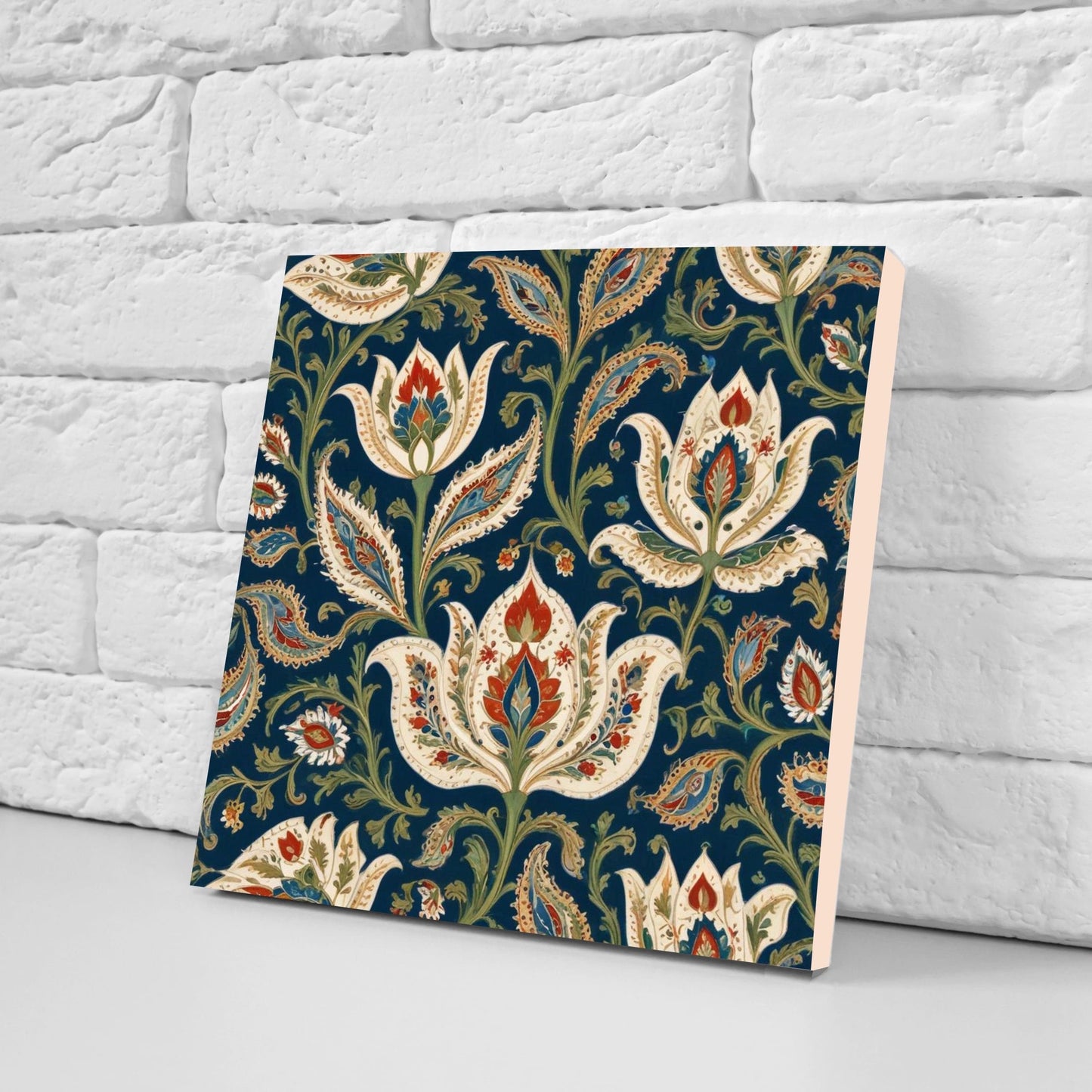 Flower Ceramic Gloss Wall Tiles Set of 2 - Botanical Wall Art Print - Indian Mughal art - Floral Home Decor - Botanical print - Mughal Wall