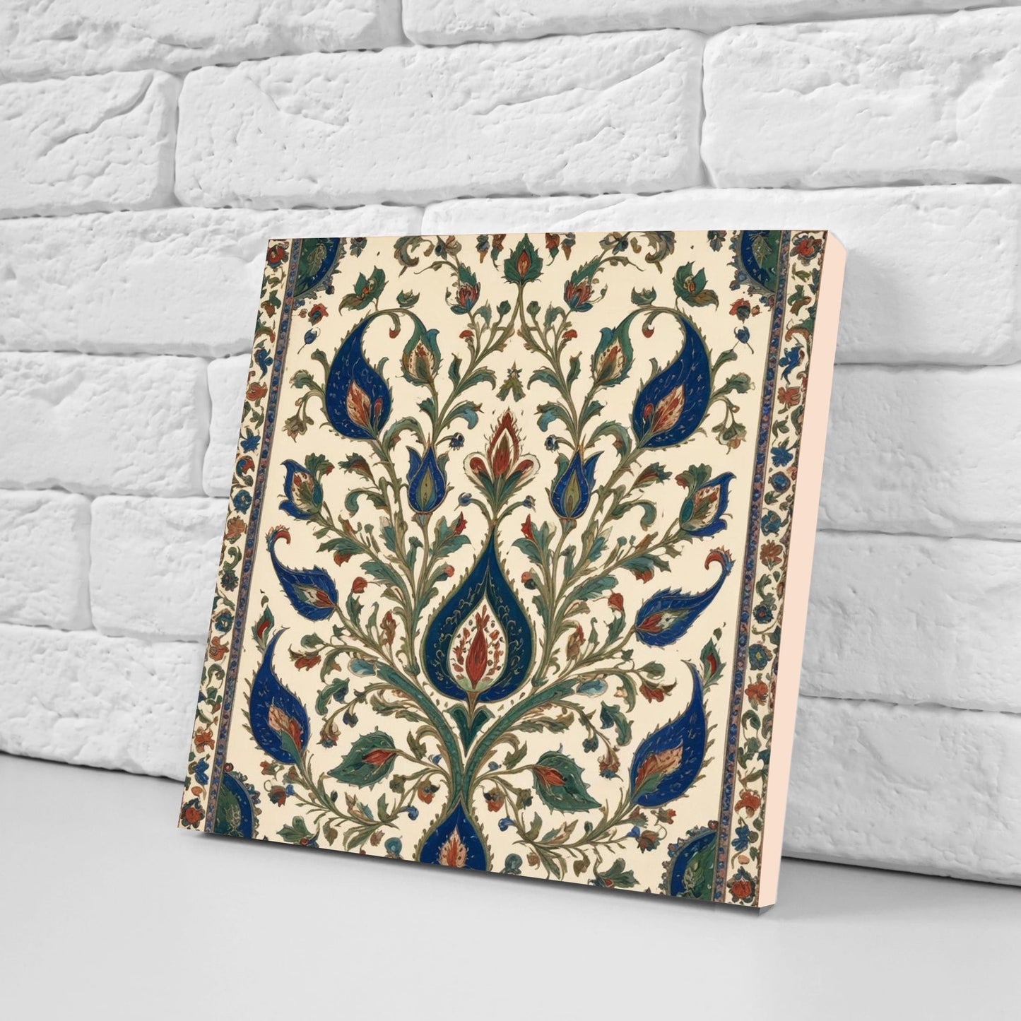 Flower Ceramic Gloss Wall Tiles Set of 2 - Botanical Wall Art Print - Indian Mughal art - Floral Home Decor - Botanical print - Mughal Wall
