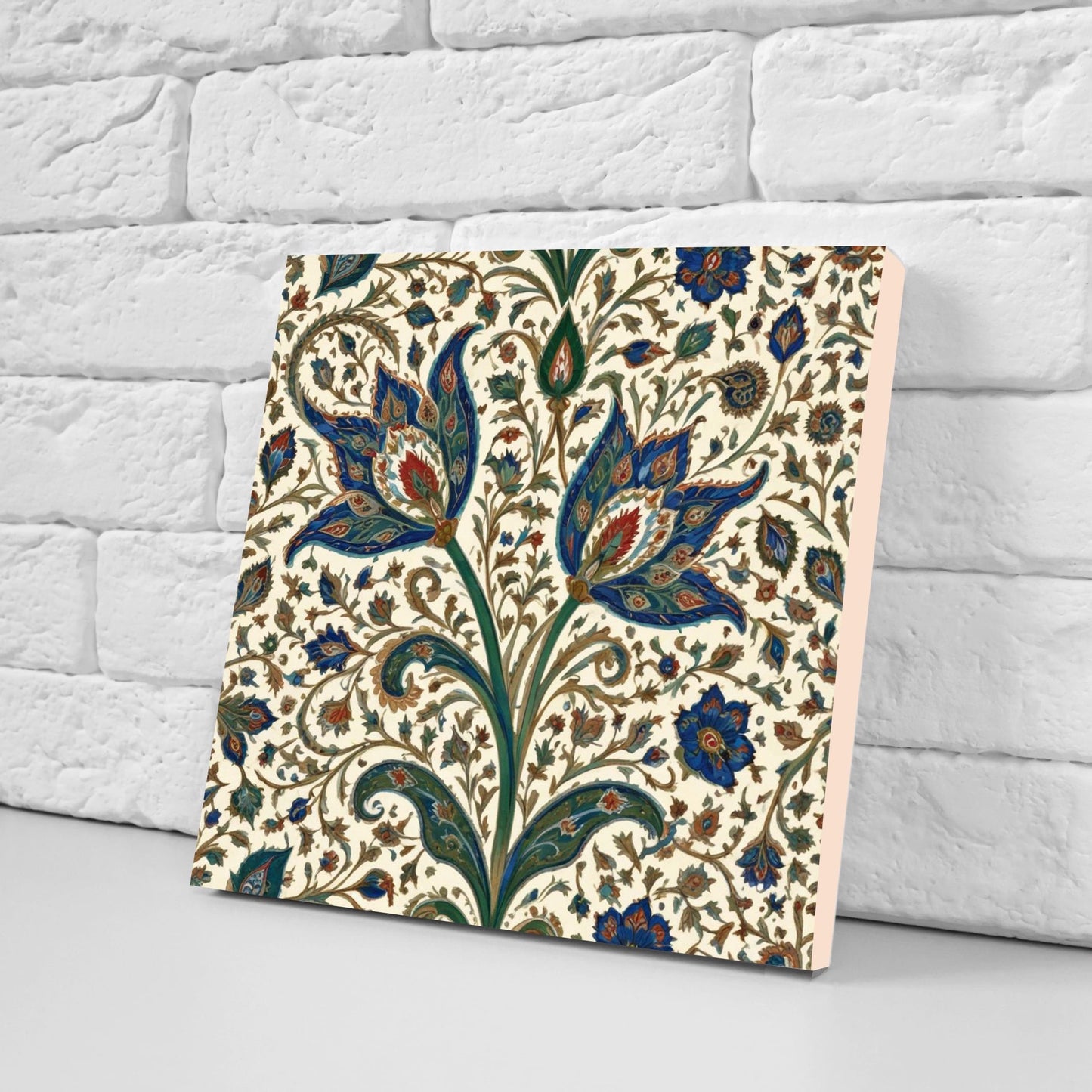 Flower Ceramic Gloss Wall Tiles Set of 2 - Botanical Wall Art Print - Indian Mughal art - Floral Home Decor - Botanical print - Mughal Wall