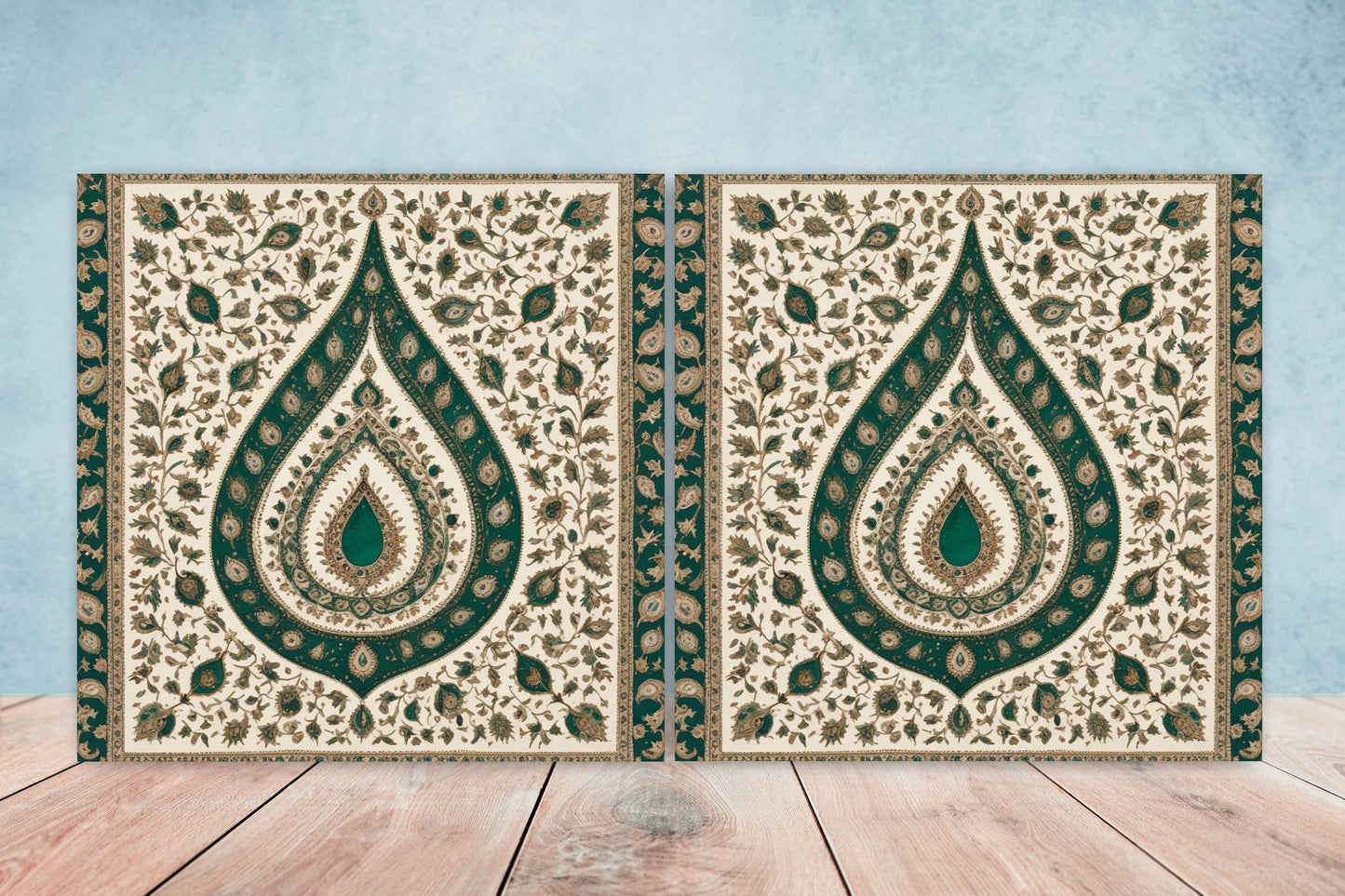 Flower Ceramic Gloss Wall Tiles Set of 2 - Botanical Wall Art Print - Indian Mughal art - Floral Home Decor - Botanical print - Mughal Wall