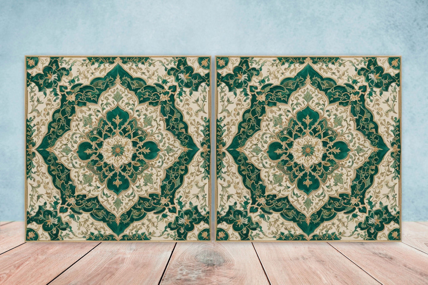 Flower Ceramic Gloss Wall Tiles Set of 2 - Botanical Wall Art Print - Indian Mughal art - Floral Home Decor - Botanical print - Mughal Wall