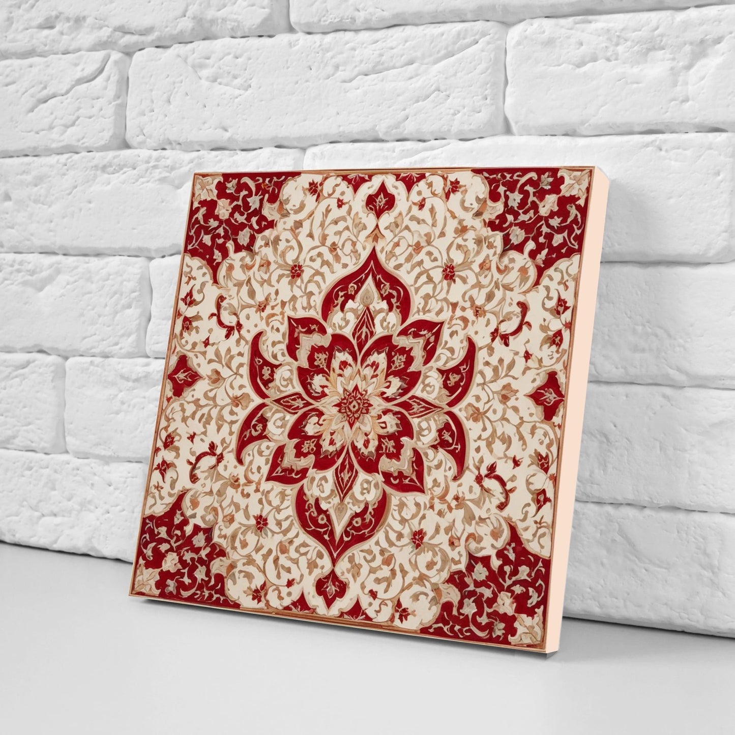 Flower Ceramic Gloss Wall Tiles Set of 2 - Botanical Wall Art Print - Indian Mughal art - Floral Home Decor - Botanical print - Mughal Wall