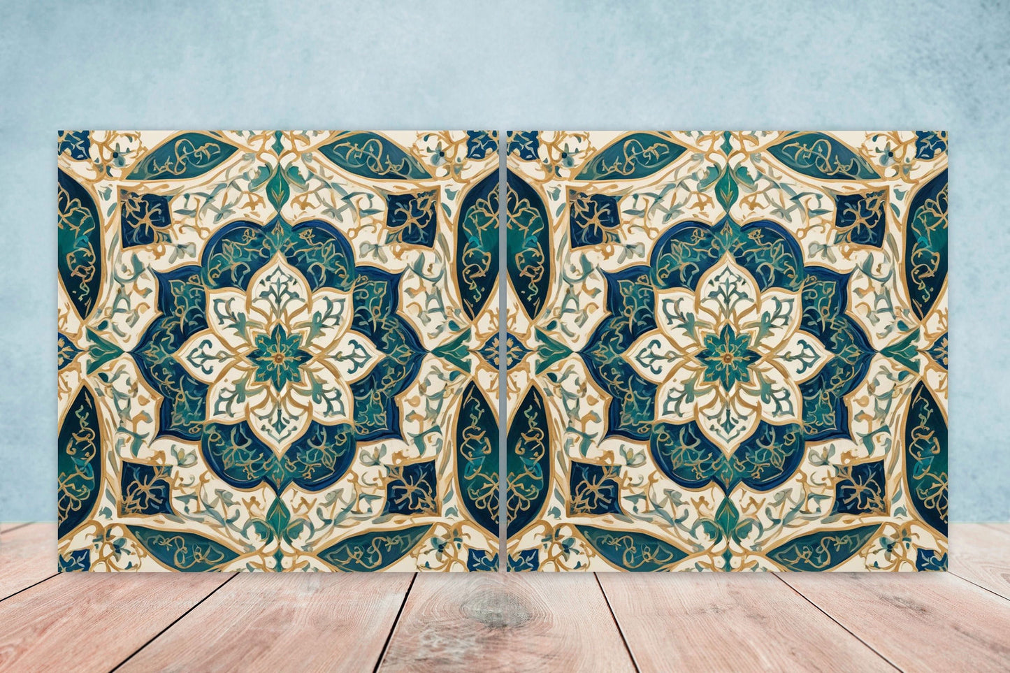 Flower Ceramic Gloss Wall Tiles Set of 2 - Botanical Wall Art Print - Indian Mughal art - Floral Home Decor - Botanical print - Mughal Wall