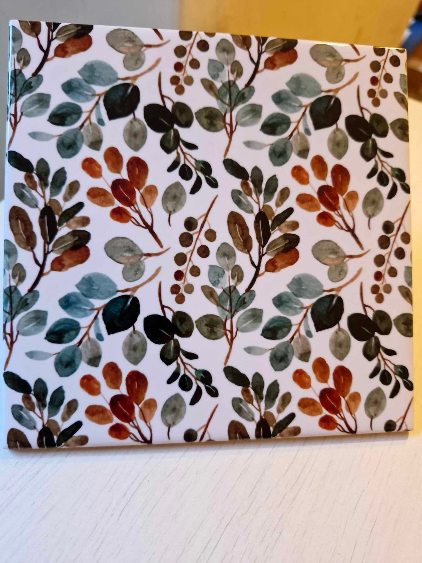Floral Tiles Watercolor Flowers Leaves Leaf Design -Set of 2 Wall Decor Tiles-Kitchen Backsplash Tiles,Table Decorative Tiles,Bathroom tiles