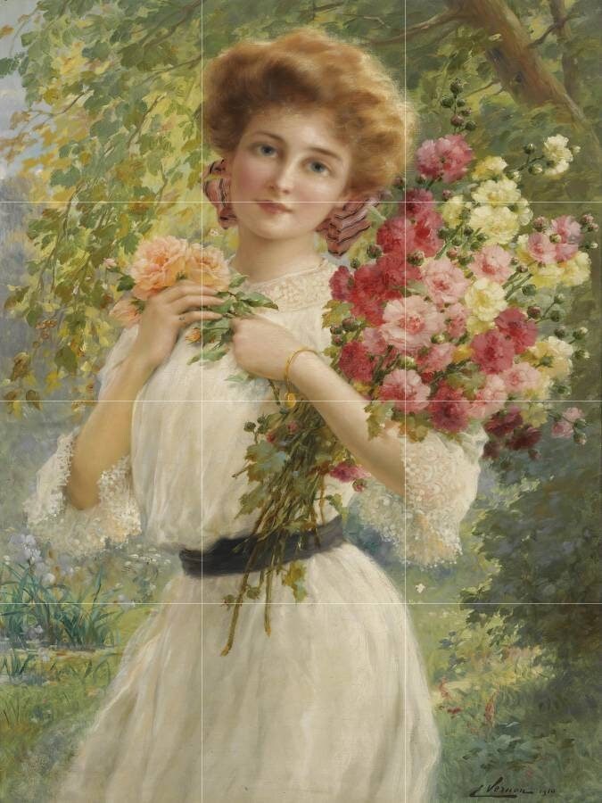 Tile Mural/Mosaic Ceramic Panel of Summer Beauty - Emile Vernon Painting - Home Decor - Flower Tile Mural - Gloss Tiles - Floral Tile Mosaic