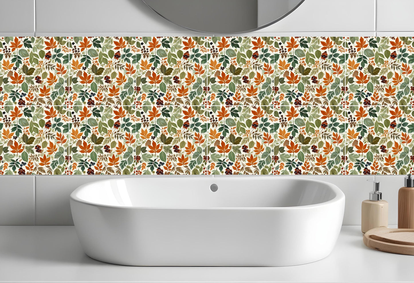 Floral Tile Watercolor Flowers Leaves Leaf Design - Set of 1 Wall Decor Tile -Kitchen Backsplash Tiles,Table Decorative Tiles,Bathroom tiles