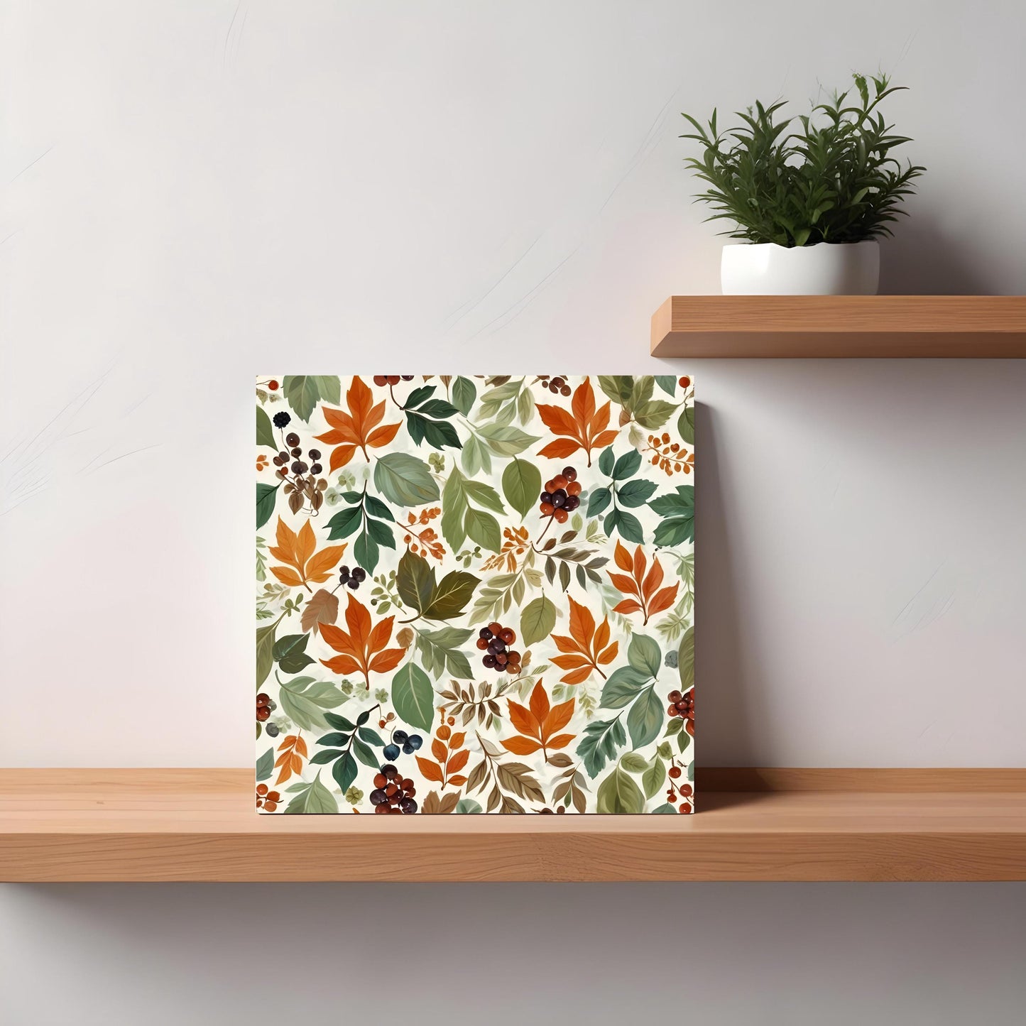 Floral Tile Watercolor Flowers Leaves Leaf Design - Set of 1 Wall Decor Tile -Kitchen Backsplash Tiles,Table Decorative Tiles,Bathroom tiles