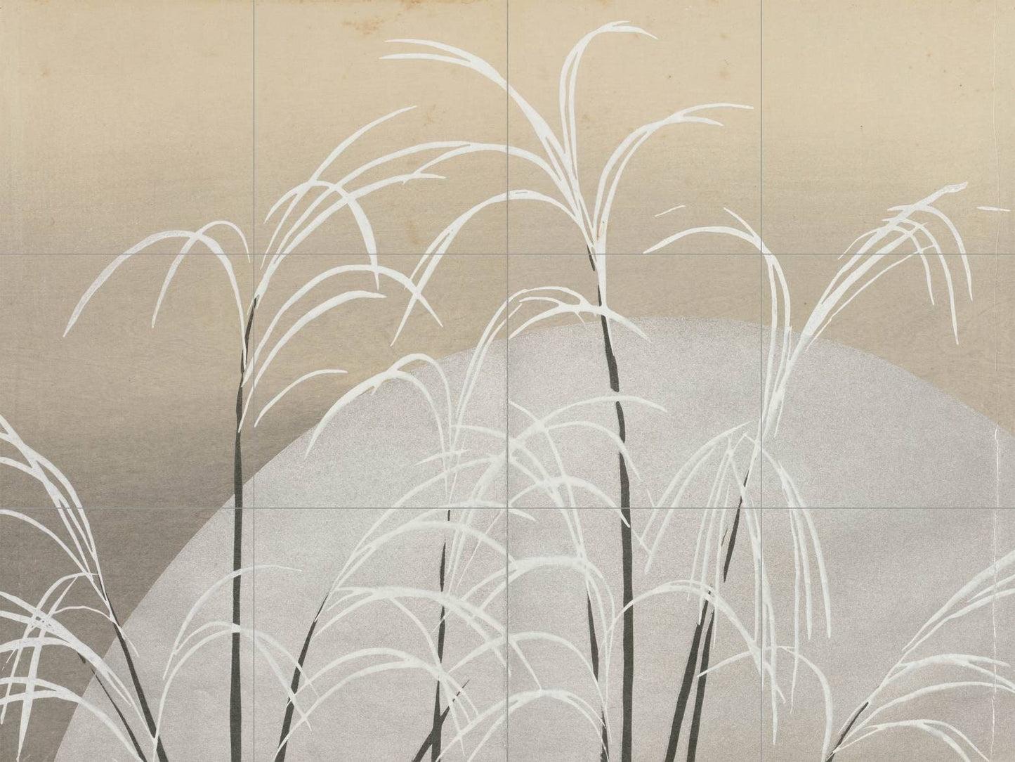 Tile Mural/Mosaic Ceramic Panel of Pampas Grass in Moonlight - Kamisaka Sekka Art - Japan - Japanese Tile Mural - Gloss Tiles - Tile Mosaic