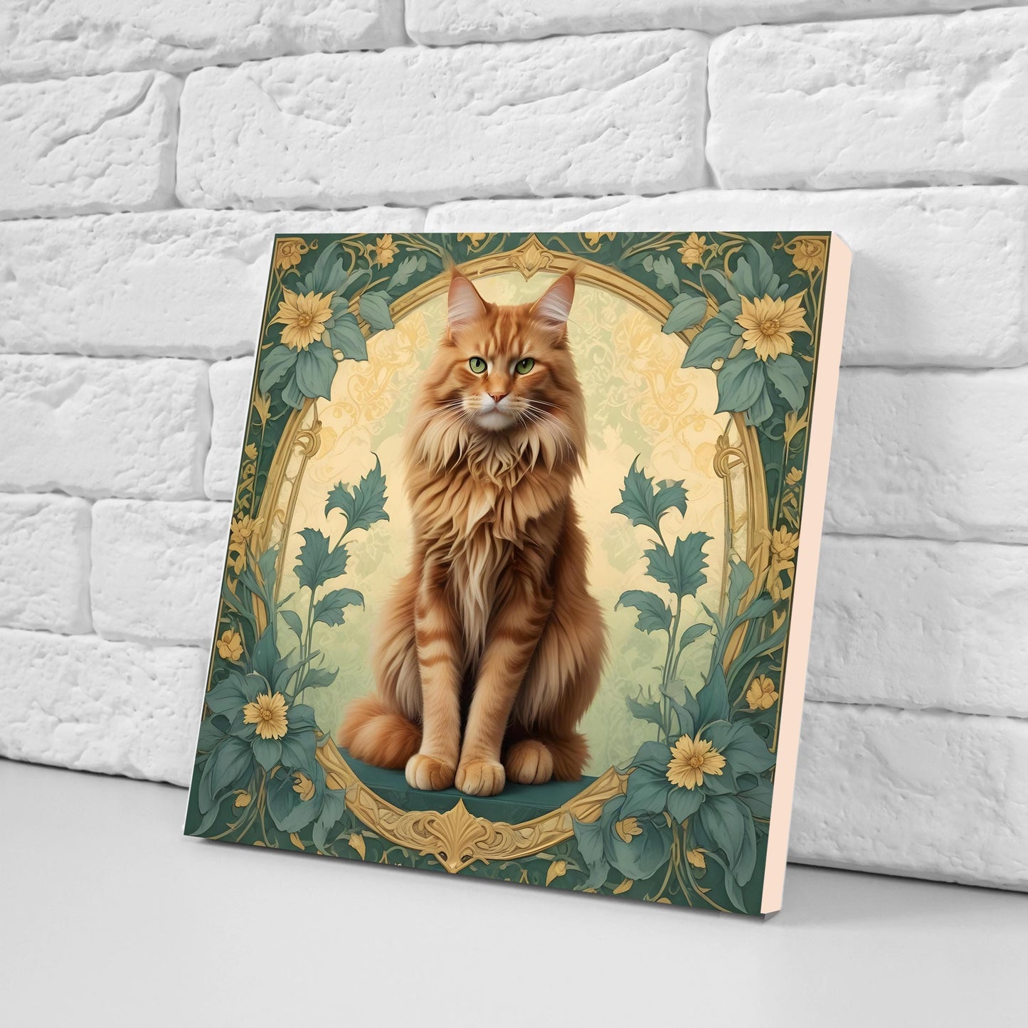 Art Nouveau Cat Ceramic tiles -Set of 2 Art Nouveau Cat Wall Decor Tiles, Kitchen Backsplash Tiles, Bathroom Tiles