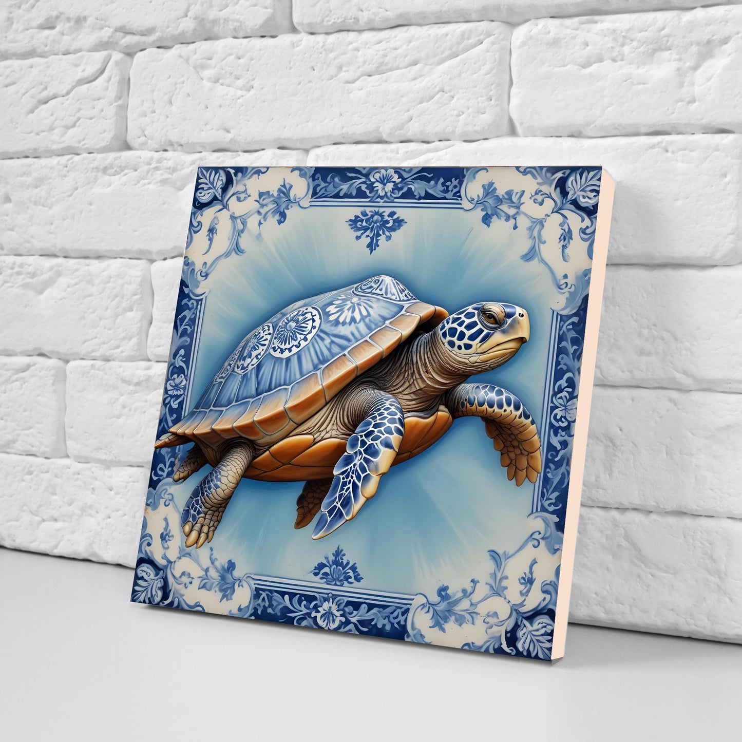 Delft Blue Turtle Ceramic Tiles - Set of 2 Ceramic Tiles - Turtle print Kitchen Backsplash Tiles -Bathroom Tiles -Turtle ceramic tiles